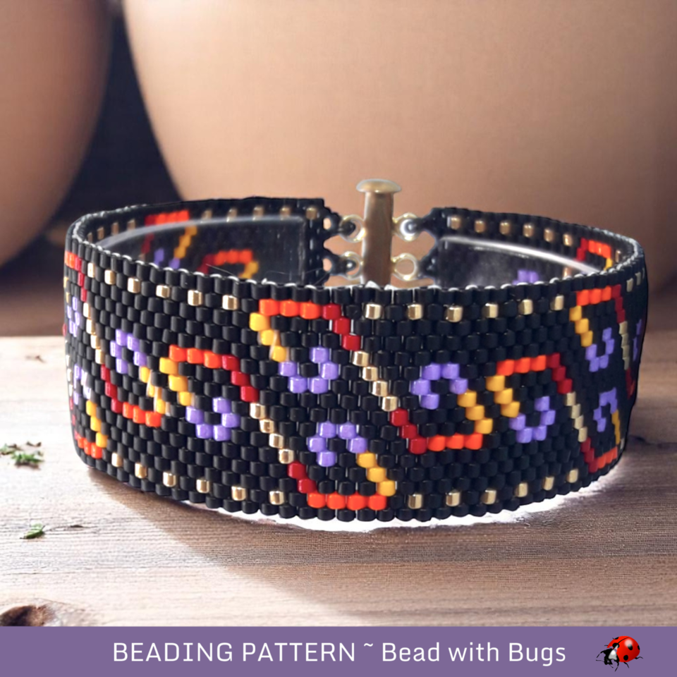 Peyote Stitch Beaded Bracelet Pattern, Ripples, Matte Black (PDF)