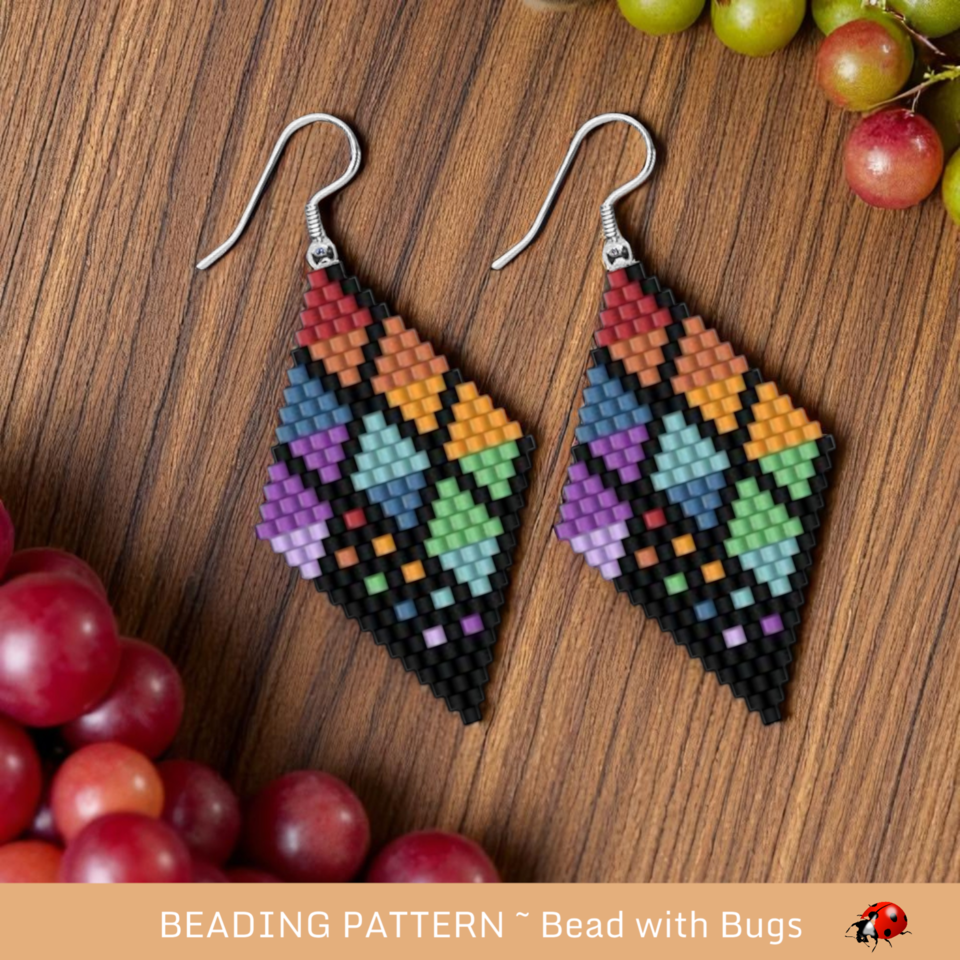 Brick Stitch Beaded Earrings Pattern: Colorful Diamond Design (PDF)