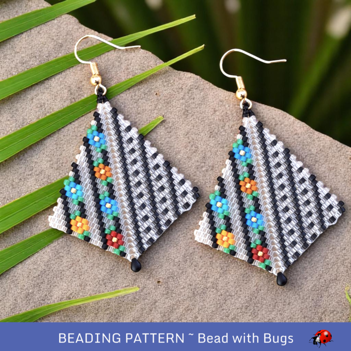 Peyote Stitch Kite Earring Pattern, Abigail's Garden Floral Design (PDF Pattern)
