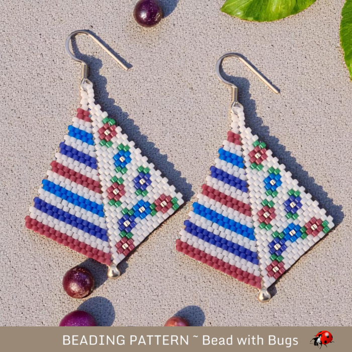 Peyote Stitch Kite Earring Beading Pattern, Beach Party Design (PDF)