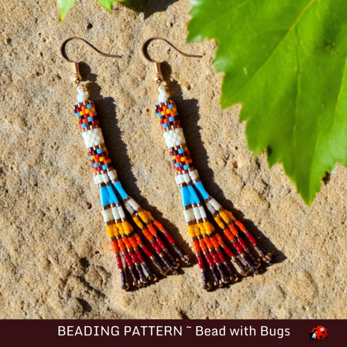 Peyote Stitch Fringed Tube Earring Pattern by Bead with Bugs, Fire and Ice 2