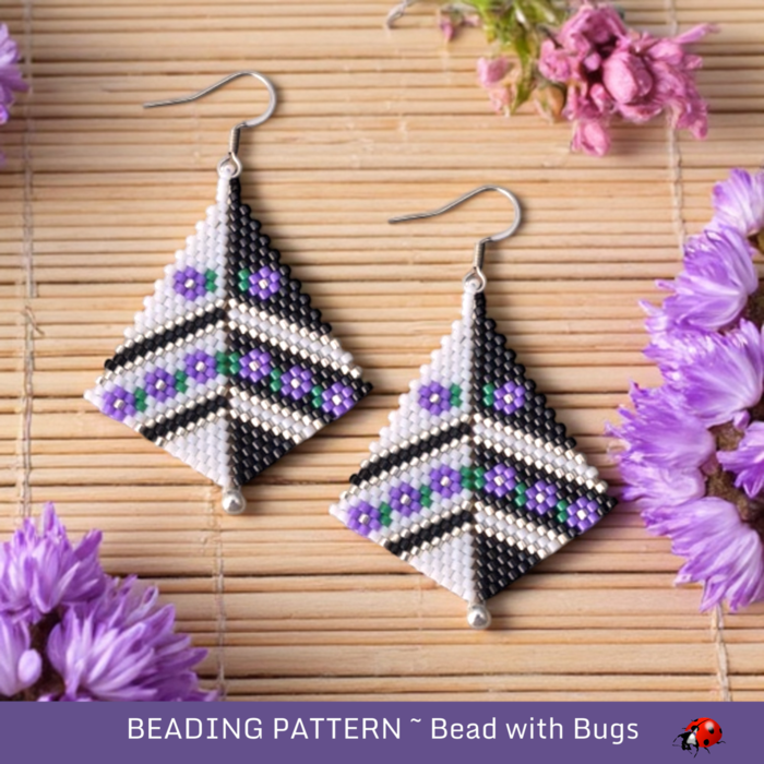 Peyote Stitch, Kite Earring Beading Pattern by Bead with Bugs, Flower Power