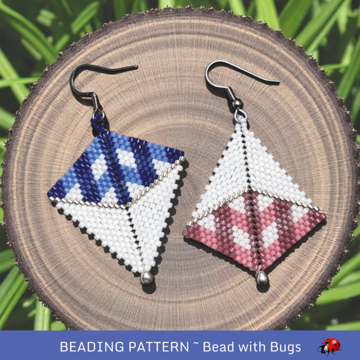 Kite Earring Beading Pattern, Blue Gingham Peyote Stitch (PDF Pattern)