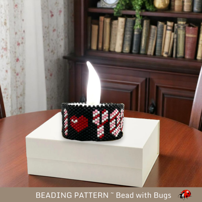 I LOVE YOU: Peyote Stitch Beaded Tea Light Cover Pattern by Bead with Bugs