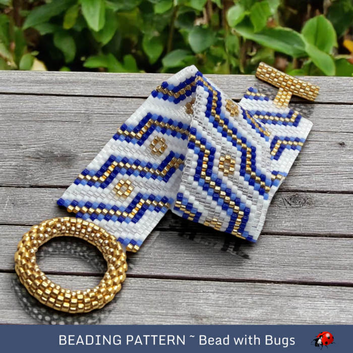 Peyote Stitch Beaded Bracelet Pattern, Blues, White, Crystal (PDF)