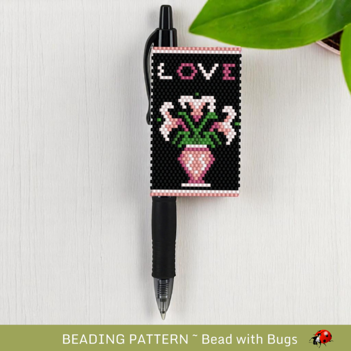 Peyote Stitch Beaded Pen Wrap Pattern, Love & Lilies (PDF Pattern)