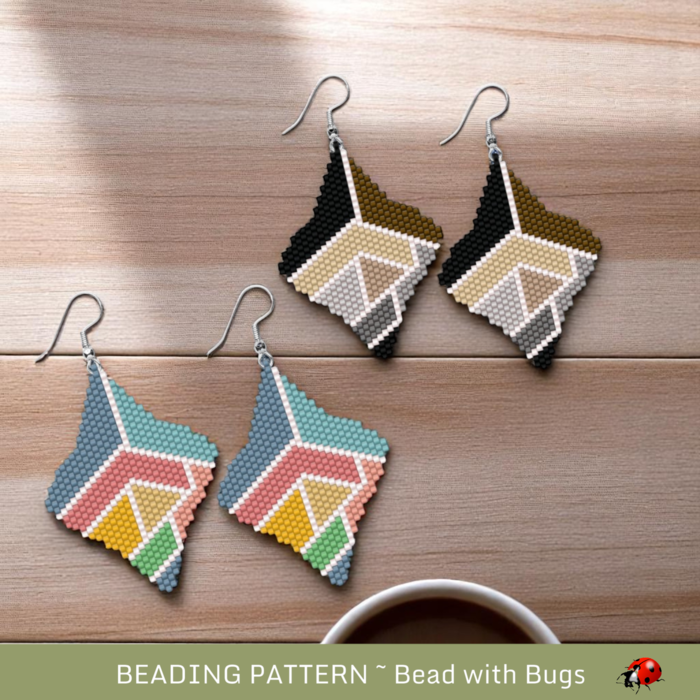 Brick Stitch Beaded Patchwork Earrings Pattern: Miyuki Delica (PDF)