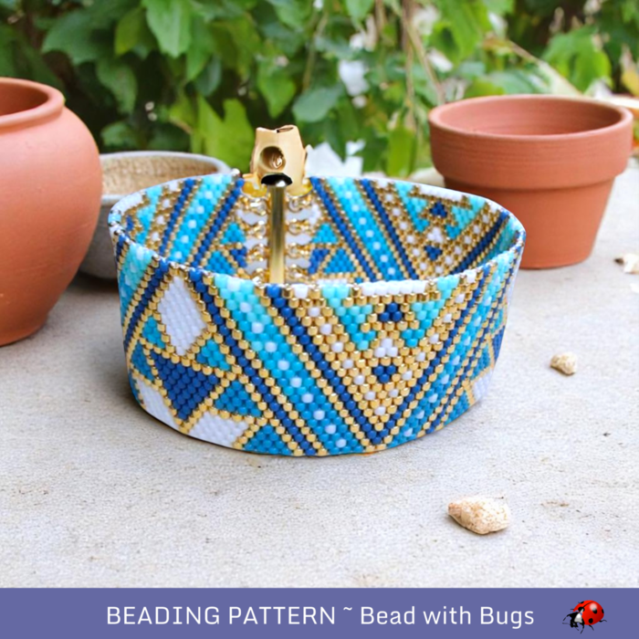 Peyote Stitch Bracelet Pattern, The Blues, Geometric Beaded Design (PDF)