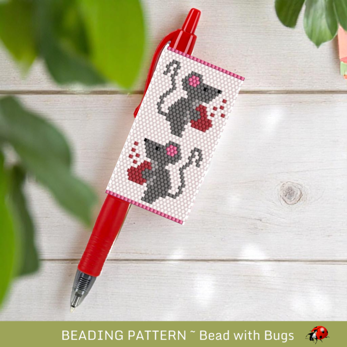 Valentine Mice Peyote Stitch Beaded Pen Wrap Pattern (Pilot G2)