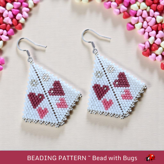 Peyote Stitch, Kite Earring Beading Pattern by Bead with Bugs, Valentines Day