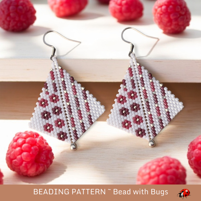 Peyote Stitch, Kite Earring Beading Pattern by Bead with Bugs, Wineberry