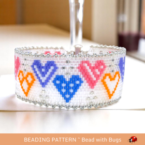 QUILTED HEARTS:  A Peyote Stitch Beaded Bracelet Pattern by Bead with Bugs