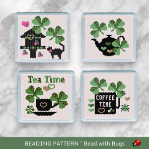 THE SHAMROCKS SET: Peyote Stitch Beaded Coaster Pattern by Bead with Bugs