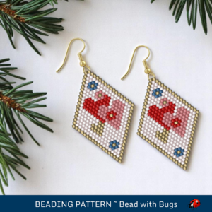 Brick Stitch Earring Pattern by Bead with Bugs, SWEETHEART, Valentines Day design downloadable PDF