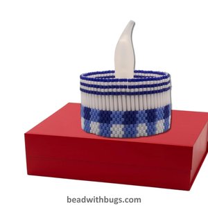 BLUE GINGHAM: Peyote Stitch Beaded Tea Light Cover Pattern by Bead with Bugs