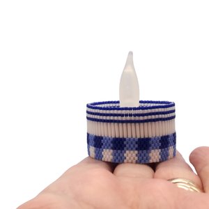 BLUE GINGHAM: Peyote Stitch Beaded Tea Light Cover Pattern by Bead with Bugs