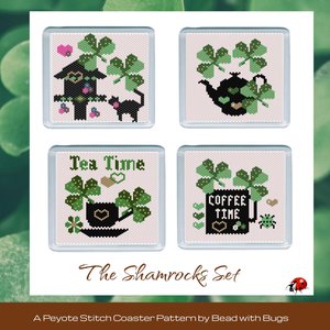 SHAMROCKS TEA TIME: Peyote Stitch Beaded Coaster Pattern by Bead with Bugs