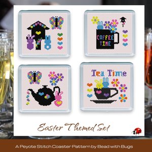 EASTER COFFEE TIME: Peyote Stitch Beaded Coaster Pattern by Bead with Bugs