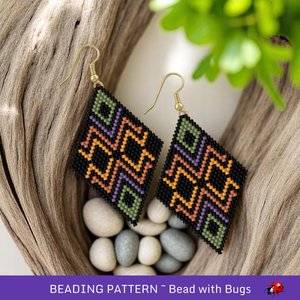 Brick Stitch Beaded Earrings Pattern by Bead with Bugs, Earthbound, dark colour earrings, pdf