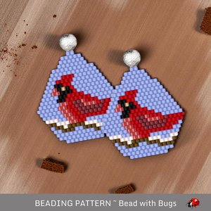 Brick Stitch Beaded Earrings Pattern: Winter Cardinal (PDF)