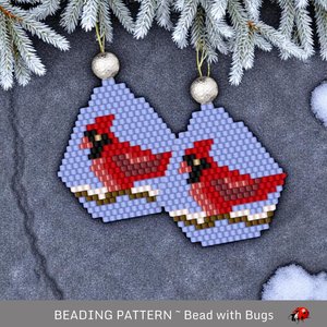 Brick Stitch Beaded Earrings Pattern: Winter Cardinal (PDF)