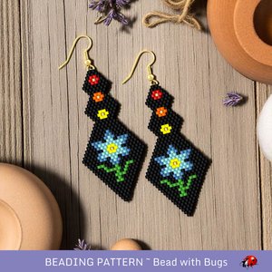 Brick Stitch Beaded Earrings Pattern: My Garden Flowers (PDF)