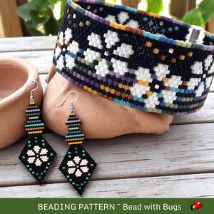 Peyote Stitch Beaded Bracelet and Earrings Pattern Set, GOOD TO GROW, a moody garden styled set, pdf