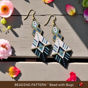 Peyote Stitch Beaded Bracelet and Earrings Pattern Set, OPPOSITES ATTRACT, a geometric bracelet and earring set in cool blues, pdf