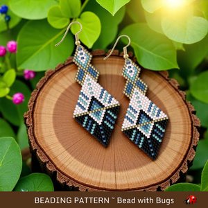 Peyote Stitch Beaded Bracelet and Earrings Pattern Set, OPPOSITES ATTRACT, a geometric bracelet and earring set in cool blues, pdf