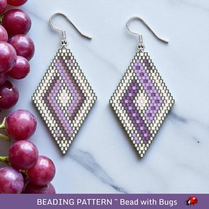 Brick Stitch Beaded Earrings Pattern by Bead with Bugs, Grape Woven, geometric earrings, PDF