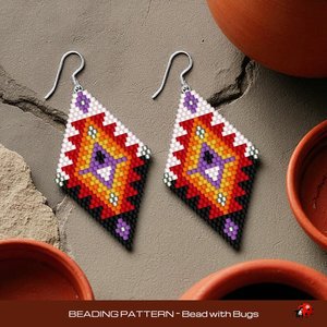 Brick Stitch Beaded Earrings Pattern by Bead with Bugs, Sun Burst, geometric earrings, PDF