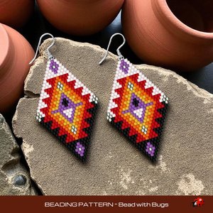 Brick Stitch Beaded Earrings Pattern by Bead with Bugs, Sun Burst, geometric earrings, PDF