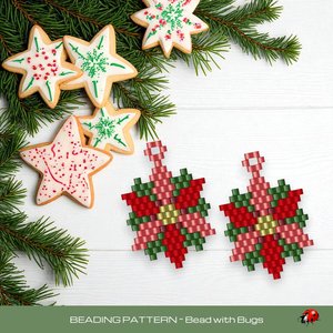 Brick Stitch Beaded Earrings Pattern by Bead with Bugs, Sweet Poinsettia, PDF download