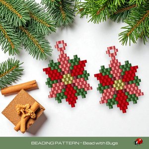 Brick Stitch Beaded Earrings Pattern by Bead with Bugs, Sweet Poinsettia, PDF download