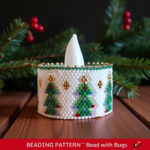 Peyote Stitch Beaded Tea Light Cover Pattern, CHRISTMAS TREES, PDF