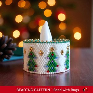 Peyote Stitch Beaded Tea Light Cover Pattern, CHRISTMAS TREES, PDF