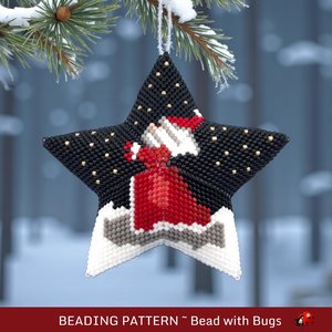 Santa in the Stars, Peyote Stitch Beaded, 3D Star Pattern in Red