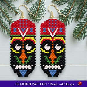 Brick Stitch Beaded Earrings Pattern: Ethnic Mask 2 Design (PDF)