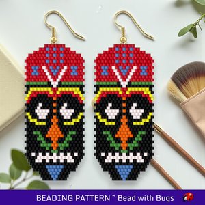 Brick Stitch Beaded Earrings Pattern: Ethnic Mask 2 Design (PDF)