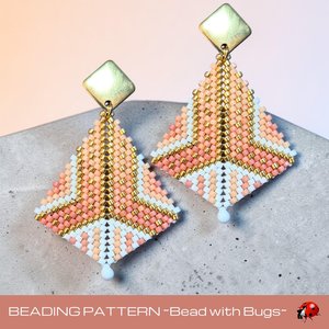 Peyote Stitch, Kite Earring Beading Pattern PINK LADY