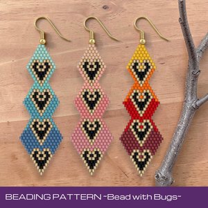 Brick Stitch Beaded Earrings Pattern Set of 3 OMBRE HEARTS (PDF Pattern)