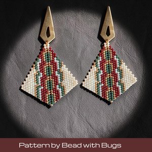 Peyote Stitch, Kite Earring Beading Pattern by Bead with Bugs, FOREST HEAT
