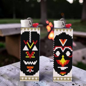 Peyote Stitch Beaded Lighter Cover, THE MASKS by Bead with Bugs