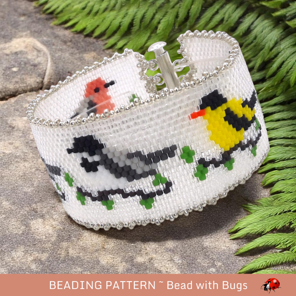 BACKYARD BIRDS: A Peyote Stitch Beaded Bracelet Pattern by Bead with Bugs