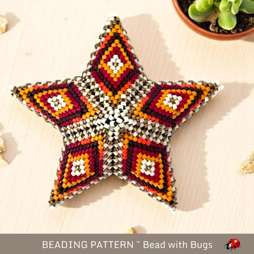 DESERT SUN : 3D Beaded Peyote Star Pattern by Bead with Bugs