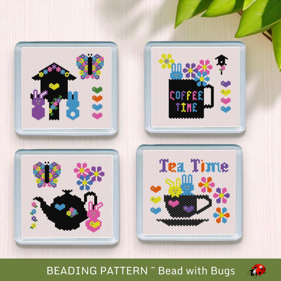 EASTER THEMED SET: Peyote Stitch Beaded Coaster Pattern by Bead with Bugs