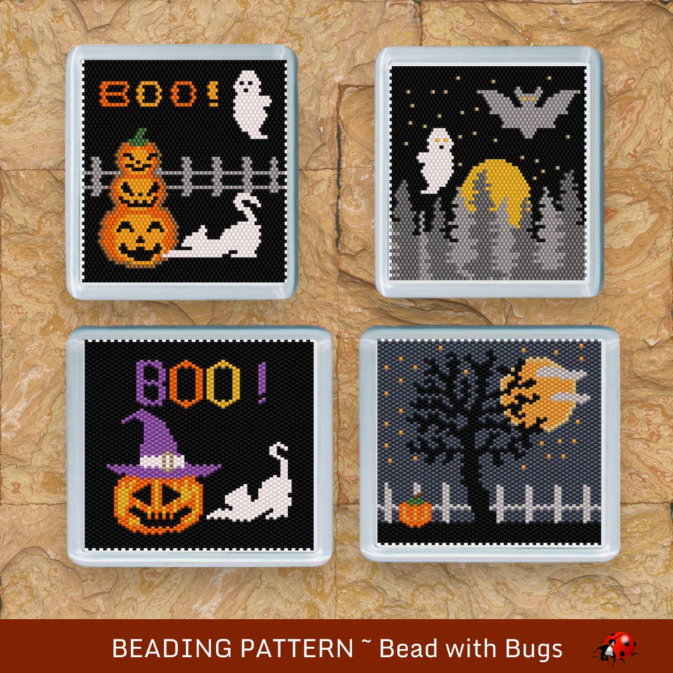 THE HALLOWEEN SET: Peyote Stitch Beaded Coaster Pattern by Bead with Bugs