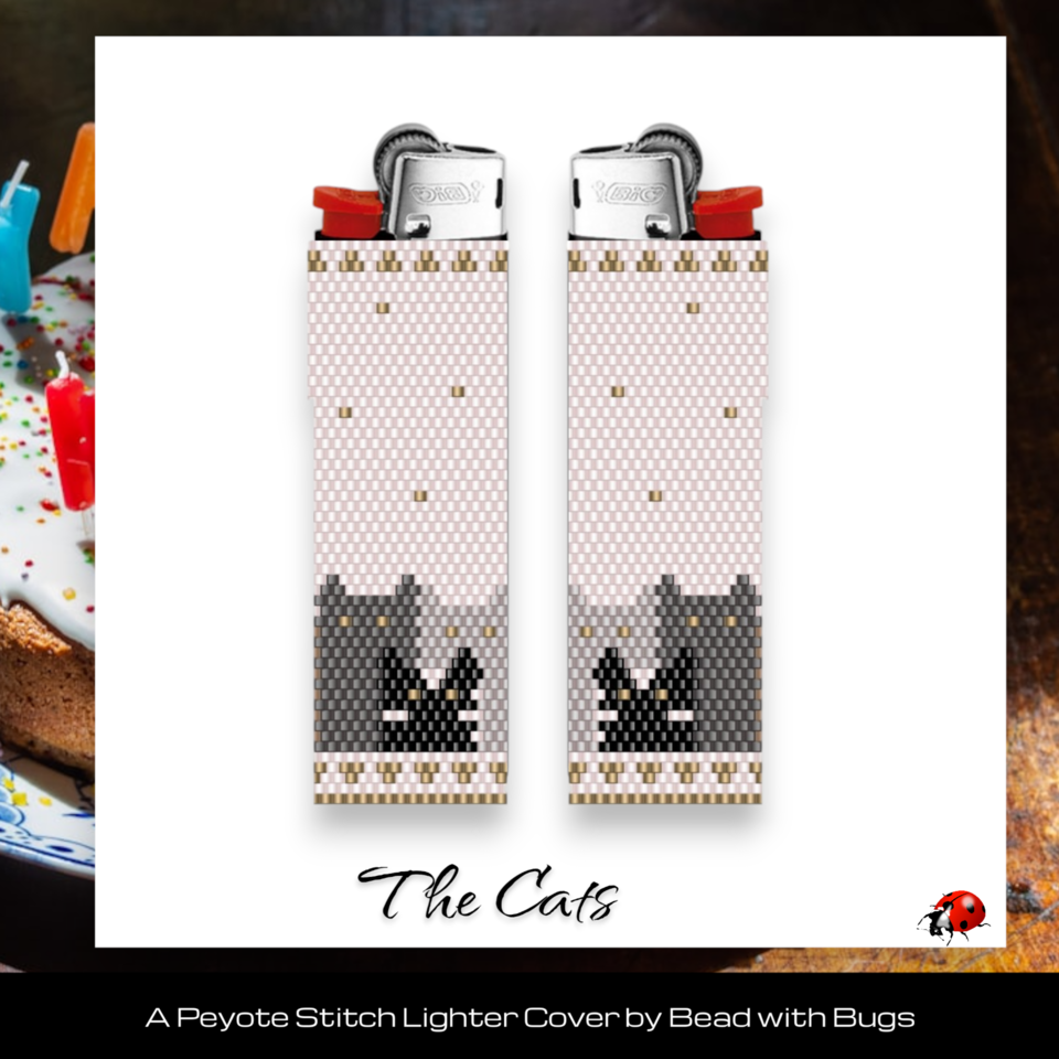 THE CATS:  Peyote Stitch Beaded Lighter Cover by Bead with Bugs