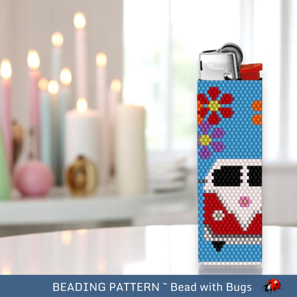 LOVE BUG:  Peyote Stitch Beaded Lighter Cover by Bead with Bugs