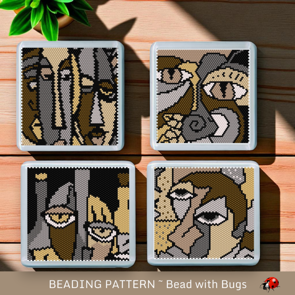 NEUTRAL ABSTRACTS: Peyote Stitch Beaded Coaster Pattern by Bead with Bugs